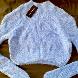 Blue fluffy cropped sweater